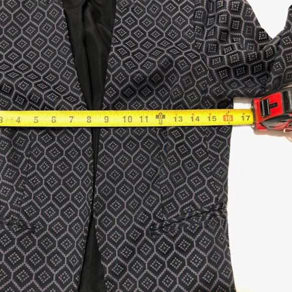 Banana Republic Women's Size 4 Open Front Textured Printed Blazer Drk Gray/Black - Picture 9 of 11